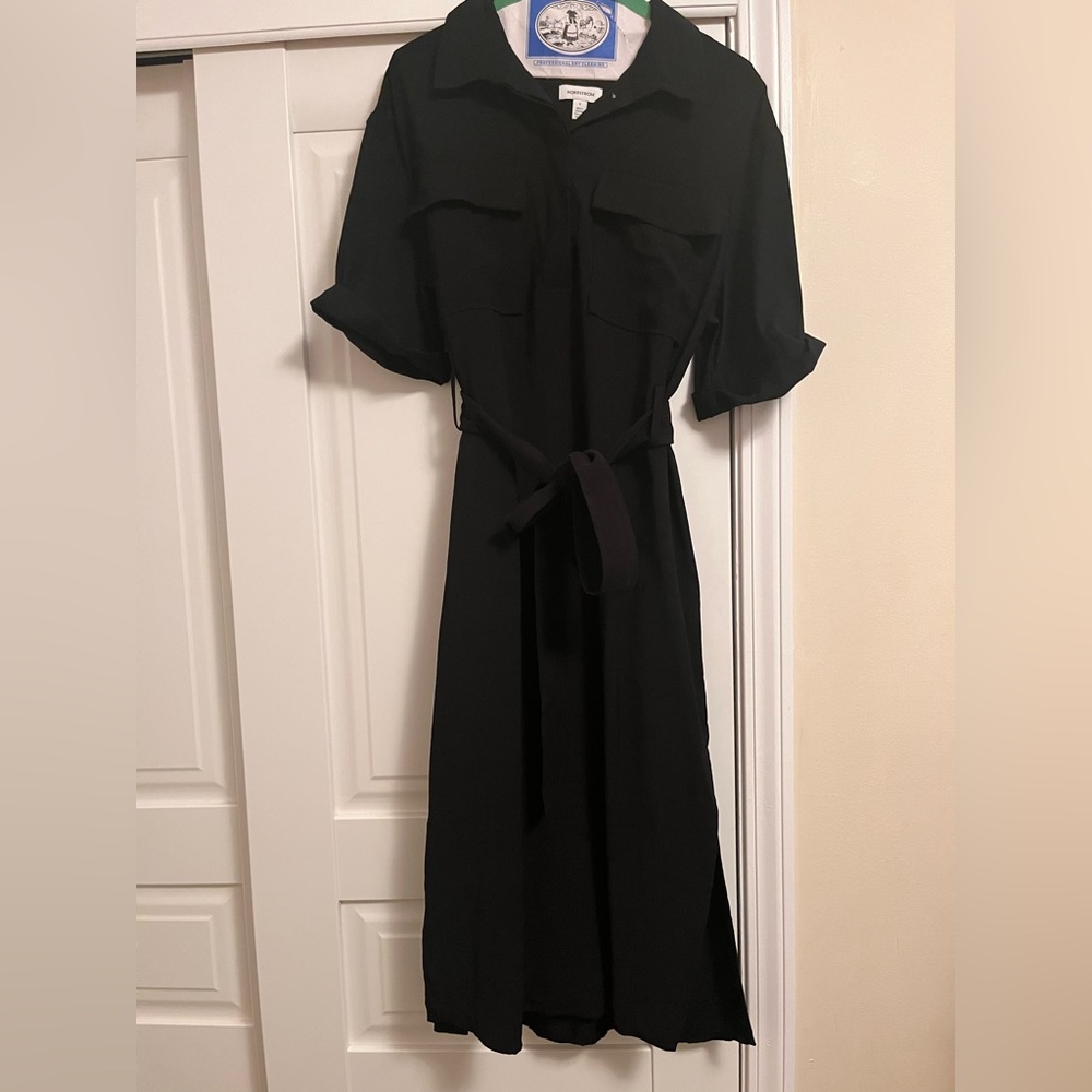 Nordstrom classic black safari mid length dress with side slits
